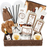 Bath and Body Gift Basket Set for Women - Coconut Vanilla Christmas Gifts for Women, Spa Gift Basket 17-Piece Bath Gift Set Self Care Gifts for Mothers Day, Fathers Day, Birthday Gifts for Her & Him