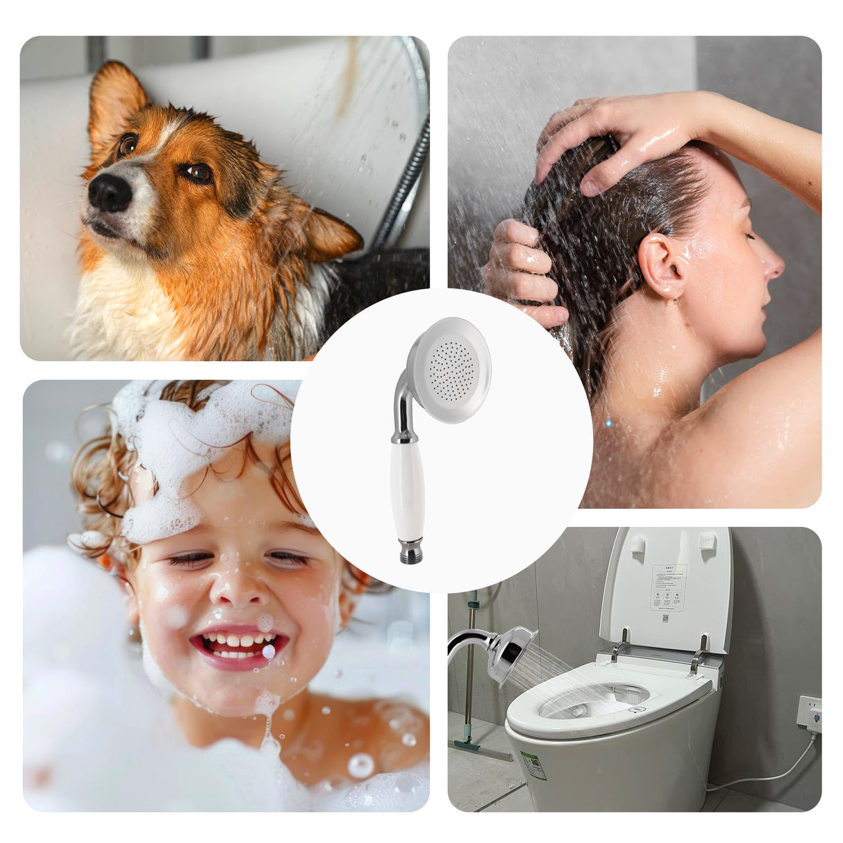 Vancoco Classic Handheld Shower Head - Universal Traditional Ceramic Handle High Pressure Brass Chrome Finish