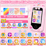 Kids Smart Phone for Girls Toys, Gifts for 3-10 Year Old Girl Boy Christmas Birthday Kids Toys, 2.8" Touchscreen Toddler Learning Cell Toy Phone with Dual Camera, Game, Music Player, 8GB Card Pink