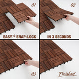 GREEN ALLUVIUM Premium Acacia Wood Interlocking Deck Tiles, 9 PCS 12"x12"x0.9" Patio Flooring, Waterproof Decking Tiles for Balcony, Backyard & Patio, All Weather Use (Dark Brown – Crossed Pattern)