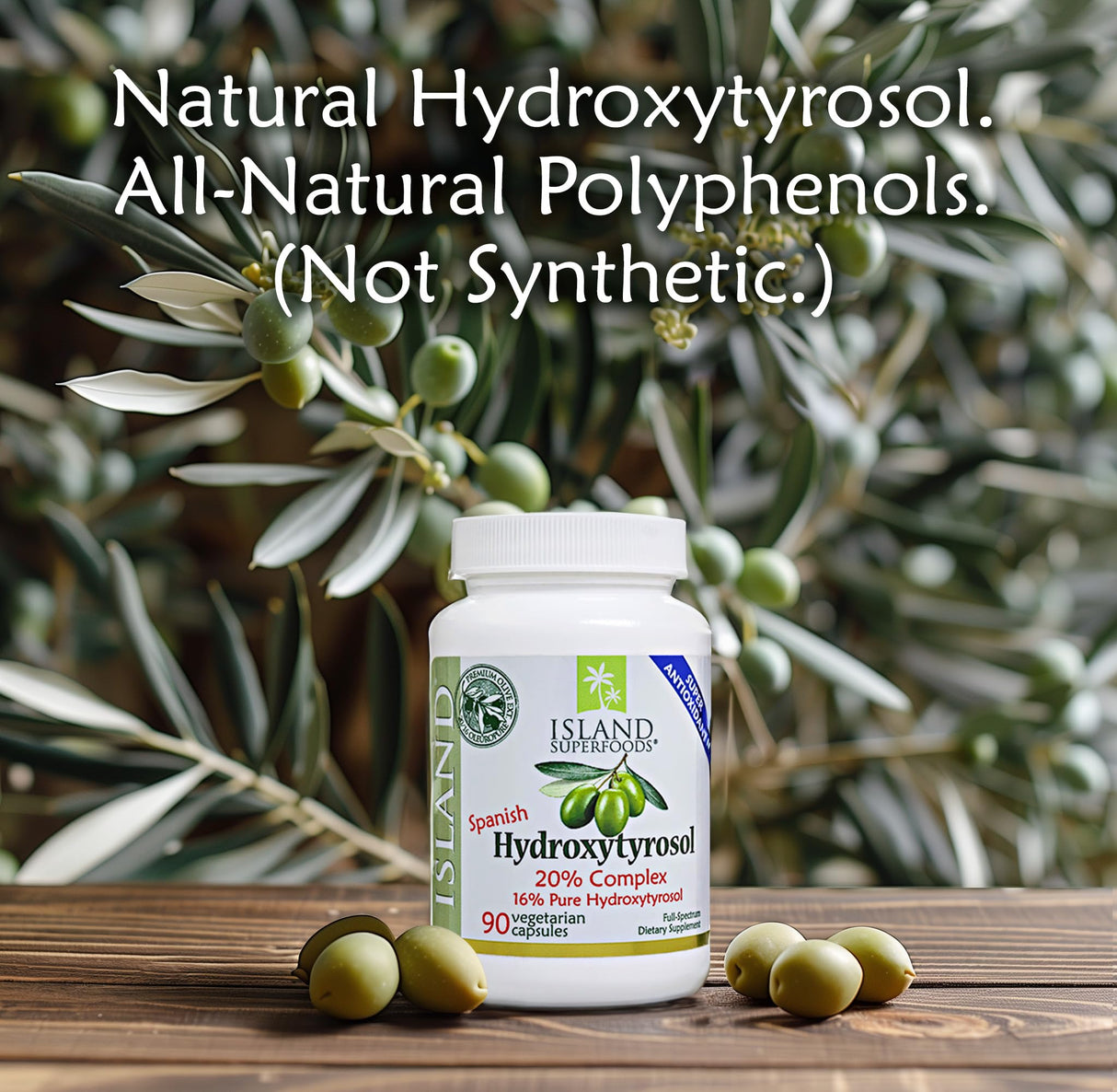 Island Nutrition, 20% Hydroxytyrosol Complex™ Olive Fruit Extract - Super Strength 100% Grown & Extracted in Spain. 90 Capsules, 100 mg, from The Maker of Real European Olive Leaf Extract