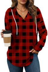 Bofell Tunic Sweatshirt for Women Swing Dressy Tops for Leggings Hoodie Christmas Sweater Pullover Comfy Shirts Red Plaid XL