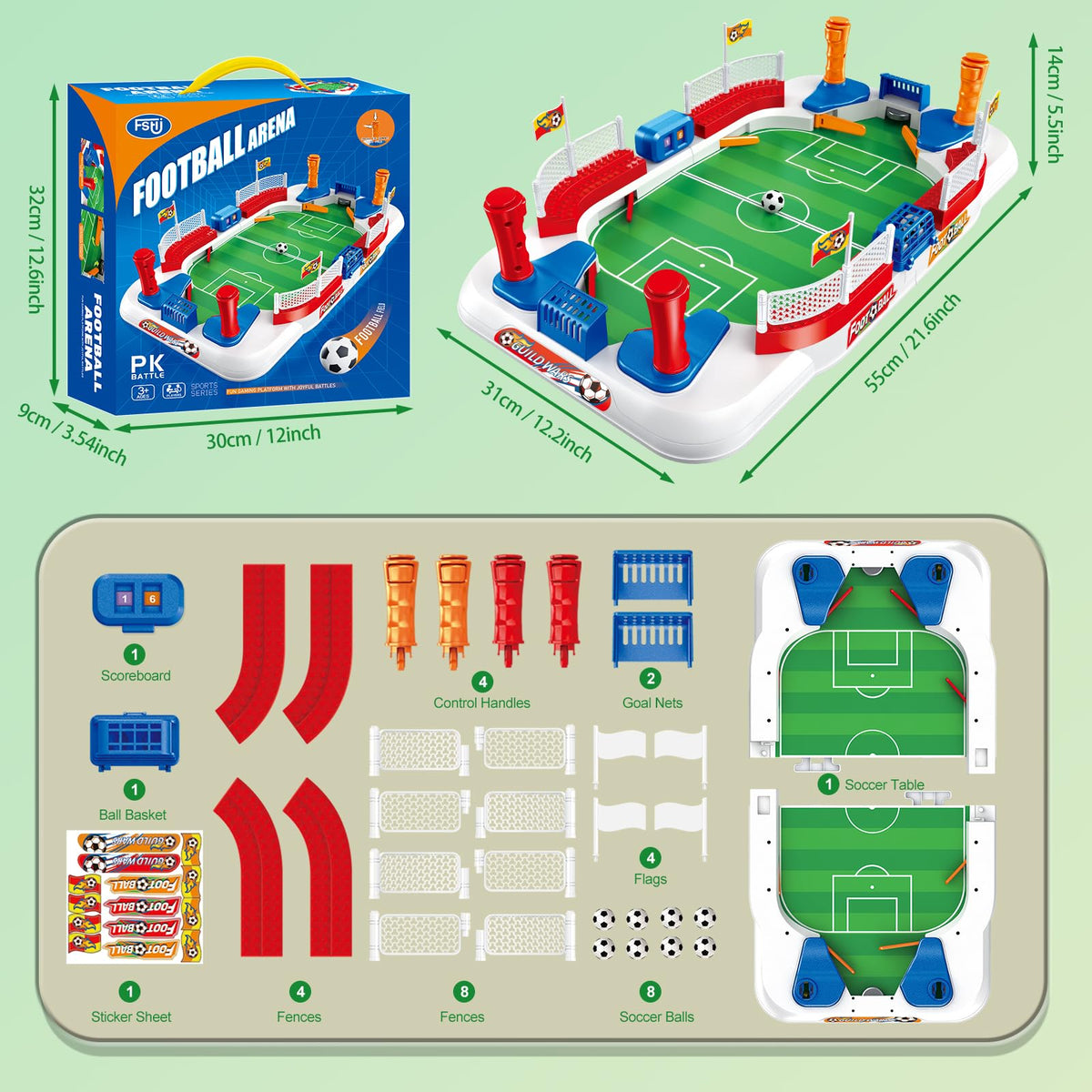 Mini Foosball Table Soccer Board Games for Kids Adults Indoor Table Games with Dual Flipper Controls High Fences Pinball Machine Soccer Toy Birthday for Boys Age 6 7 8-12 (Raised 3)