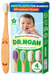 Dr. Noah Microplastic-Free Bamboo Baby Toothbrush, Dentist Designed, 4 Pack