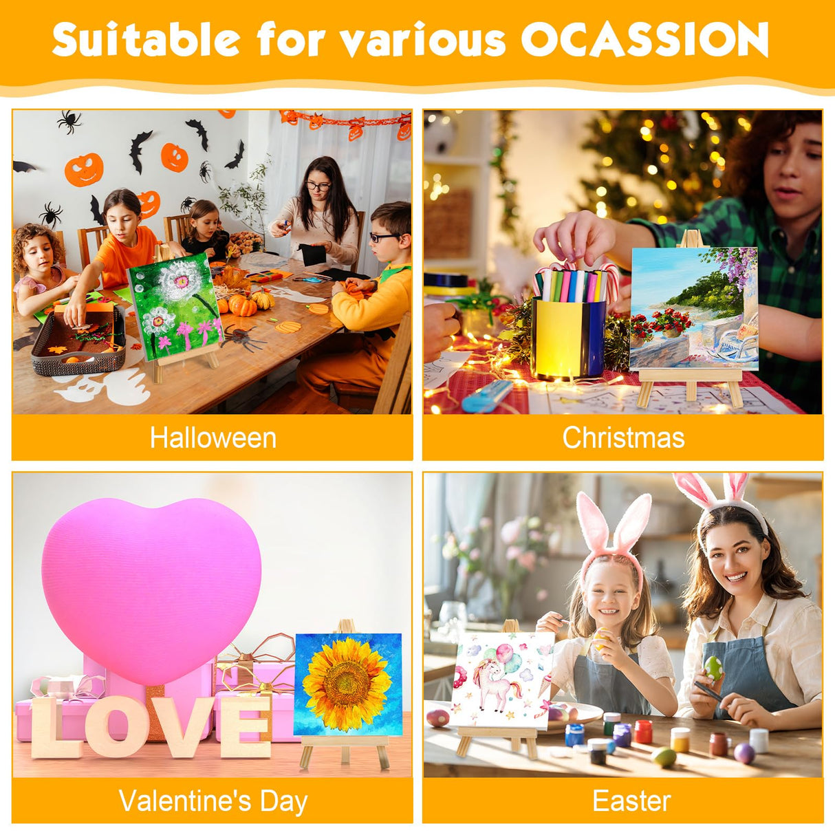 Mimorou 32 Pack 3 x 3 Inch Mini Canvases with Easel Sets for Painting Small Art Stretched Canvases Panels Pack with Wood Display Easel for Kids Birthday Parties Operation Christmas Gifts Items