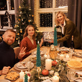 Lasumora Christmas Tree Candles with Remote Timer, 4 Pcs Waxy Flameless Taper Candles Flickering, Battery Operated LED Candlesticks with 3D Flame Wick, Green Window Candle for Christmas Decorations