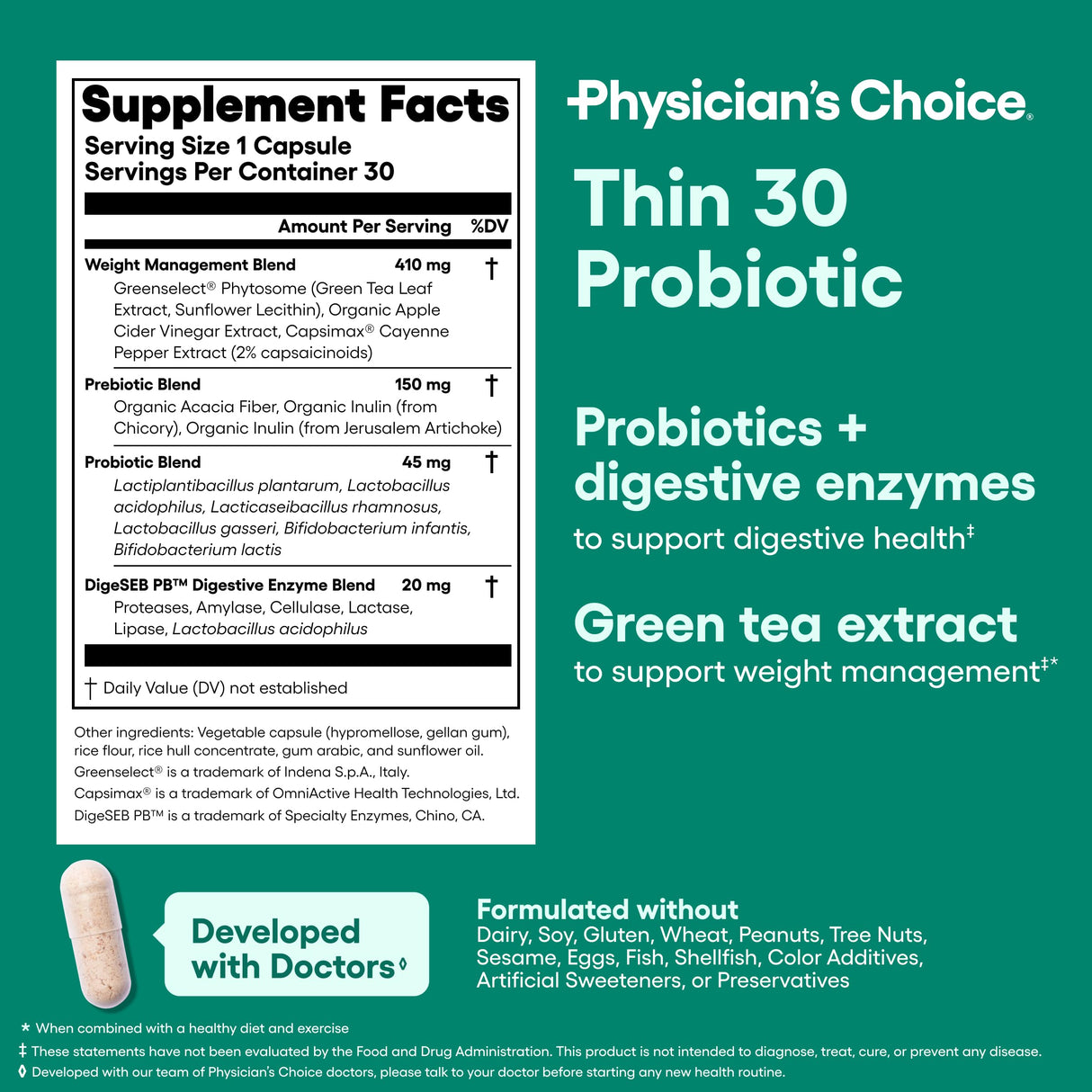 Physician's CHOICE - Beat Bloat + Support Weight Management Bundle: Digestive Enzymes + Thin-30 Probiotic