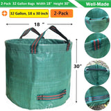 Standard 2-Pack 32 Gallon Lawn Garden Bags Big (D18,H30 in) Yard Waste Bags W/Gardening Gloves for Leaf Bag,Grass Clippings,Yard Debris Bin,Camping Trash Container,Recycling Bin,Laundry Bag 4 Handles