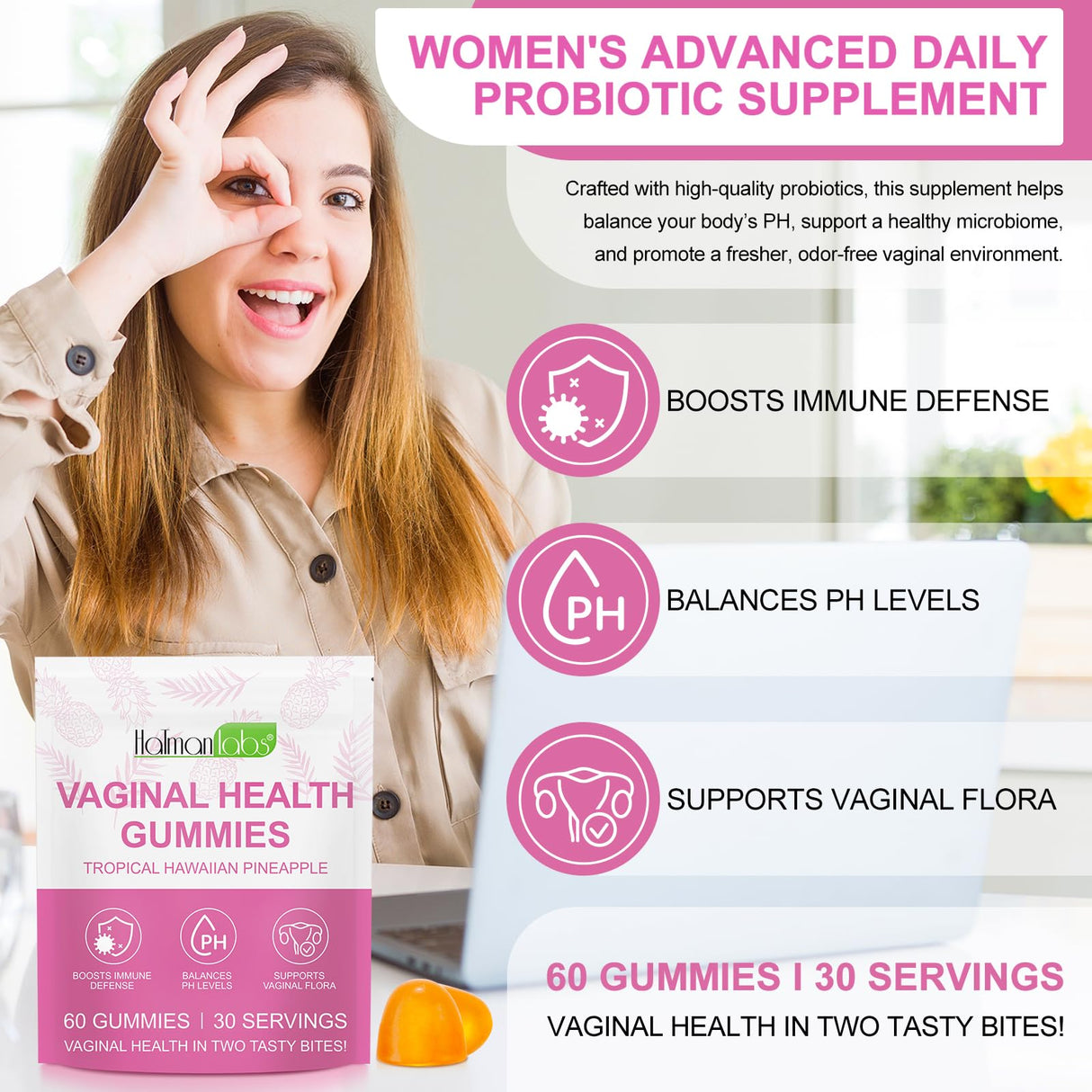 Vital Vaginal Probiotics Source Feminine Gummies,Ph Balance for Women,Feminine Balance,Womens Vaginal Health Supplement,Improve Immune,Promotion of Womens Health - 60 Gummies