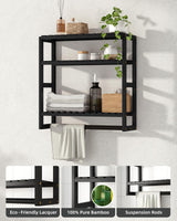 Galood Over The Toilet Storage Bathroom Shelves Wall Mounted 3 Tier Space Saver Corner Shelf Organizer Bamboo Towel Rack Toilet Paper Cabinet with Hanging Rod Black