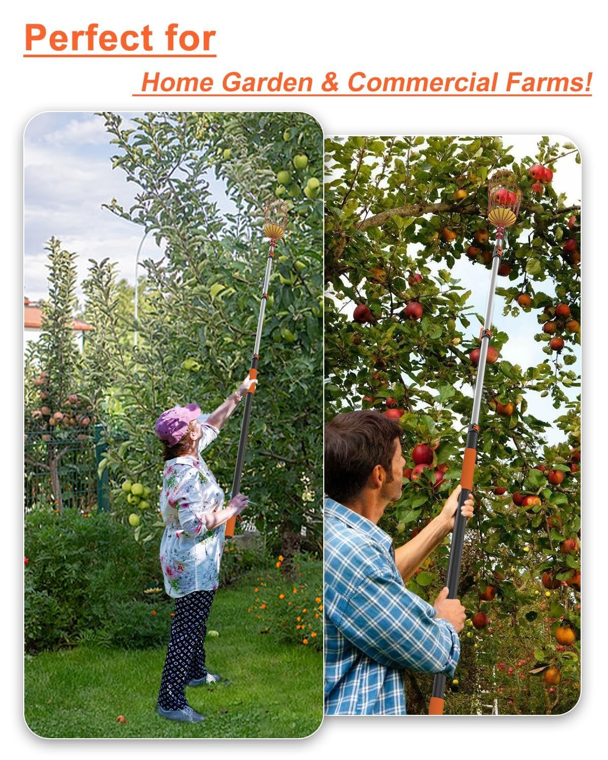 AgiiMan 28 Reach Fruit Picker with Telescopic Extension Pole, 5 to 20 FT Fruit Picker Pole Lightweight and Sturdy Aluminum Telescopic Pole, Easy to Assemble Fruit Picking Basket