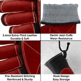 TICONN 16 Inch Welding Gloves, 1000°F Heat-Resistant Fireproof Leather Gloves for Welders, Stick, Forge, Mig, Tig, BBQ, Baking, Oven (Black/Red, L)