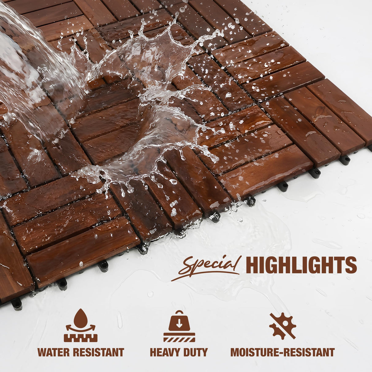 GREEN ALLUVIUM Premium Acacia Wood Interlocking Deck Tiles, 9 PCS 12"x12"x0.9" Patio Flooring, Waterproof Decking Tiles for Balcony, Backyard & Patio, All Weather Use (Dark Brown – Crossed Pattern)