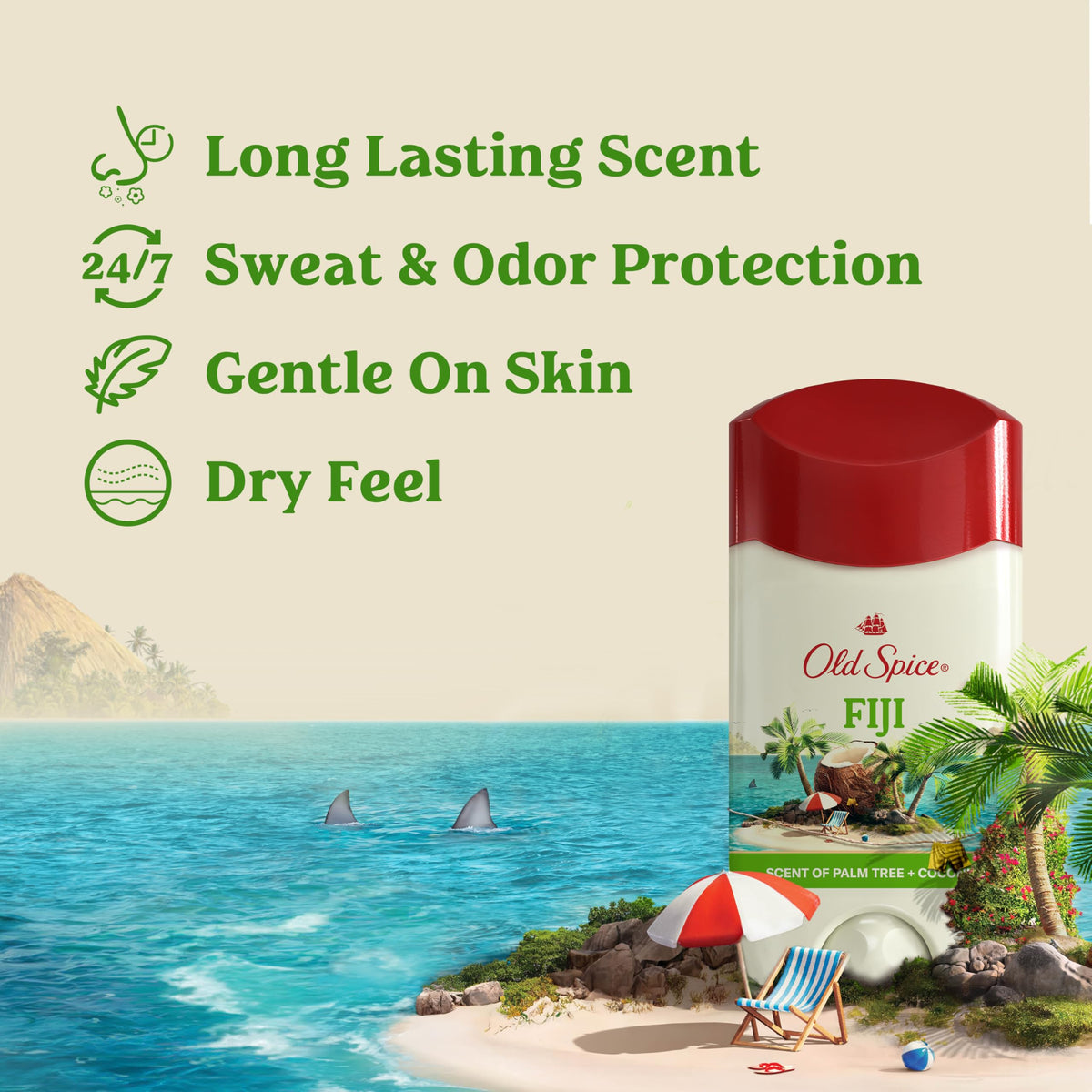 Old Spice Antiperspirant Deodorant for Men, Fiji Scent, 2.6 oz Pack of 3