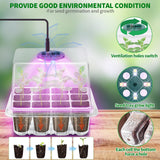 Qoolife Seed Starter Tray with Plant Light, 2 Pack Grow Lights for Seed Starting Kit with Humidity Domes, Timing Controller Adjustable Brightness for Greenhouse Propagator Station Growing Transparent