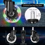 Hivexagon Office Chair Caster with RGB Color Changing Lights Set of 5 Rubber Replacement, Heavy Duty Universal Quiet Rolling Casters Fit Standard Office Chair for Hardwood Floors, Tiles and Carpet