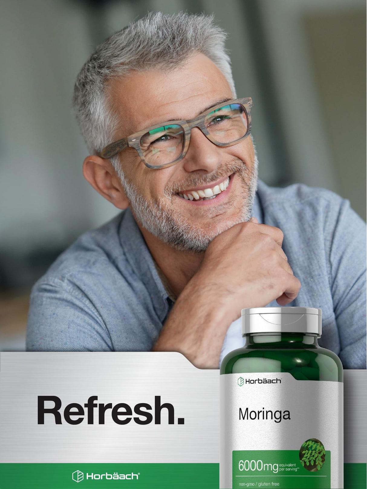 Horbäach Moringa Oleifera | 6000mg | 300 Powder Capsules | Non-GMO and Gluten Free Extract Formula | Complete Green Superfood