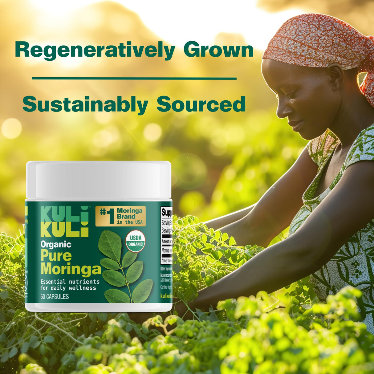 Kuli Kuli Organic Moringa Capsules [60 Count] - Premium Moringa Leaf Powder Capsules - Nutrient-Dense Superfood for Energy, Vitality, and Wellness