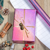 Burymento Pink Wrapping Paper Roll, Metallic Holographic Star Gift Wrap for Birthday, Valentines, Mothers day, Graduation, Wedding, Fathers day, Baby Shower, Christmas (30 IN x 32.8 FT)