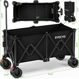 Beach Wagon Carts Foldable 580LBS Collapsible Wagon with Big All-Terrain Wheels for Sand 340L Heavy Duty Utility Carts with Cup Holders for Garden, Camping, Grocery, Black