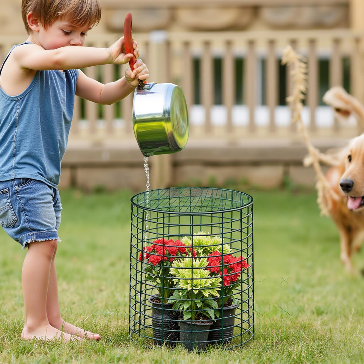 6 Sets of DIY Metal Plant Protectors from Deer, Garden Fencing Animal Barrier Size 11.8 * 12.9 inches, Mesh Plant Cage Chicken Wire Cloche for Plants with Stakes and Nylon Cables