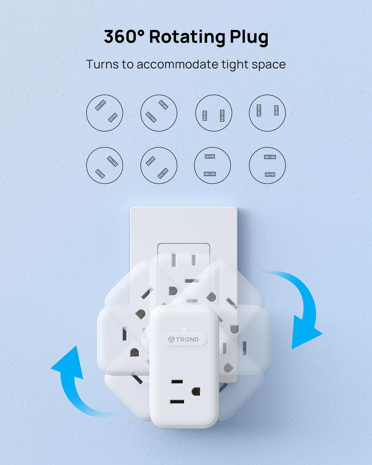 TROND Outlet Extender with 6 Inch Cord - Multi Plug Wall Outlet with PD 20W USB C Plug Adapter, Ultra Short Extension Cord, 3 Way Power Splitter for Bathroom Kitchen Office Dorm Travel Essentials