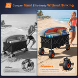 Originsure 300L Collapsible Beach Wagon with Balloon Wheels, 560lbs, Black