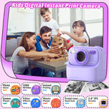 Kids Instant Digital Cameras for Boys and Girls, 1080P HD Dual-Lens Selfie Digital Camera with Print Paper & 32G Card, Christmas Birthday Gifts Toys for Toddler and Teenagers Age 3-16 Years Old
