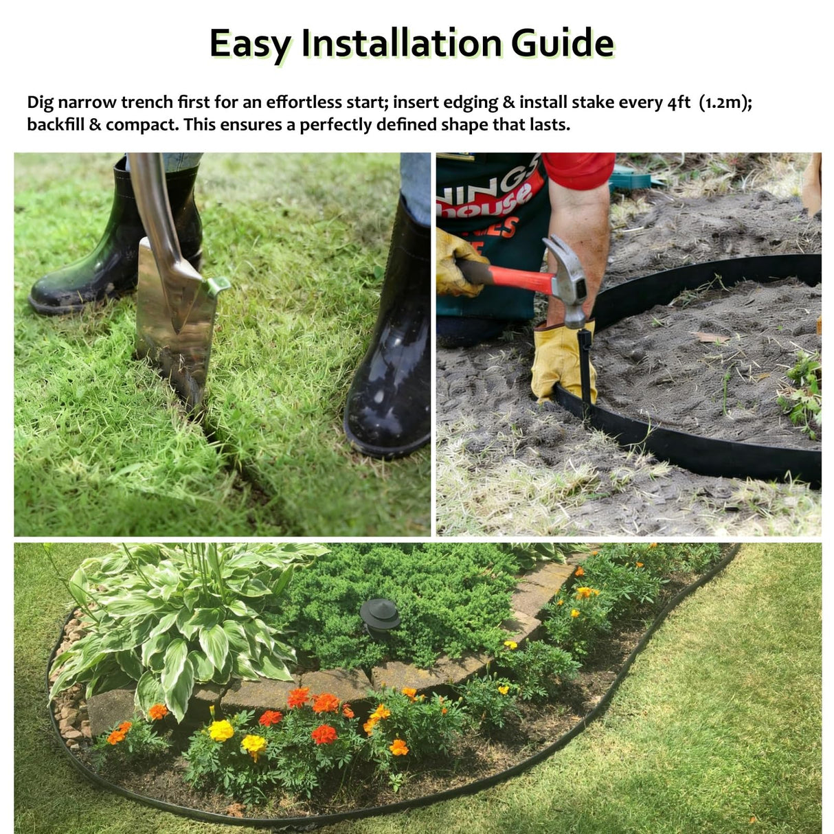 Anleolife 60ft Flexible Plastic Landscape Edging Coil with 18 Stakes