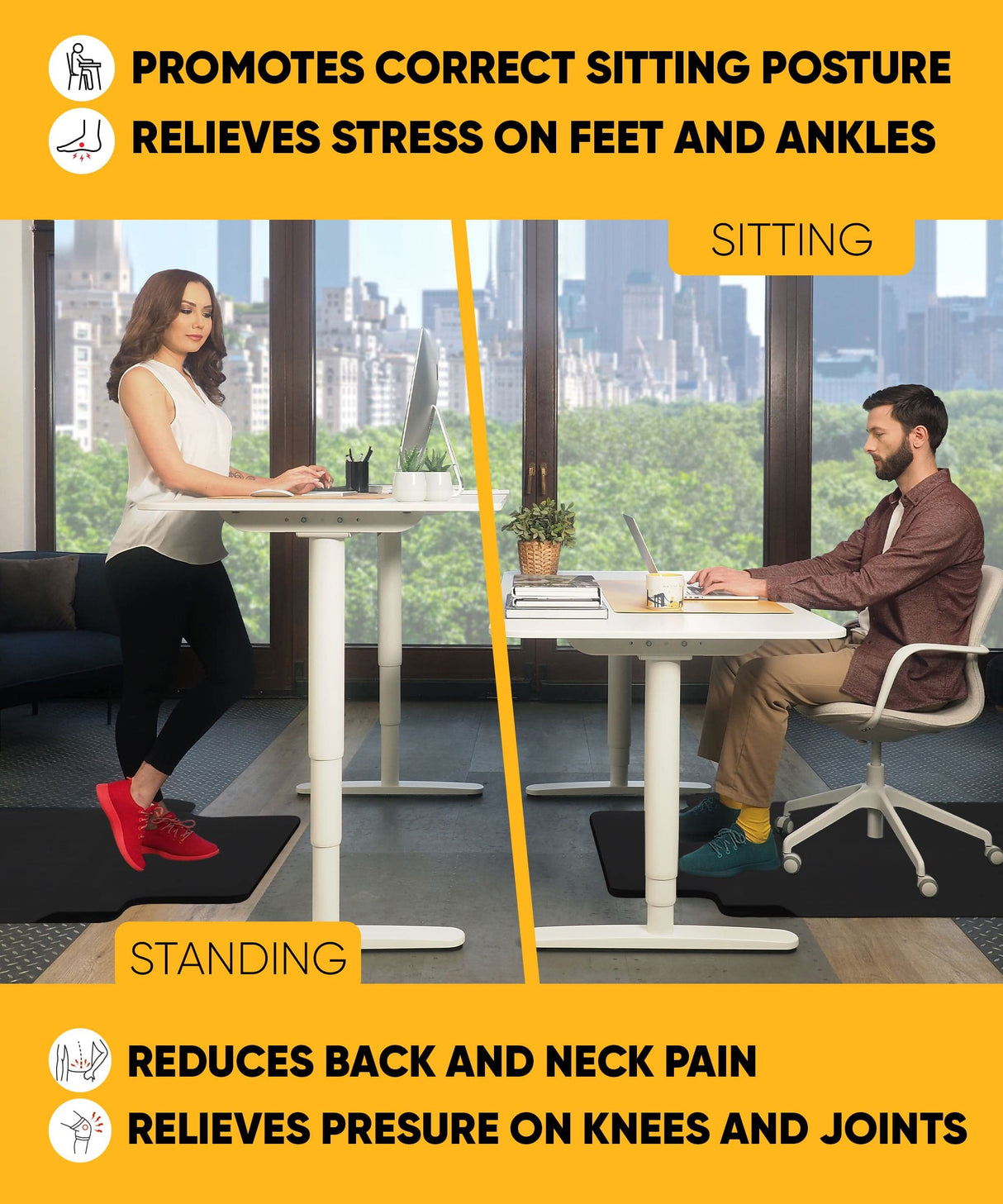 Office Chair Mat with Anti Fatigue Cushioned Foam - 2 in 1 Standing Desk Anti-Fatigue Comfort Mat for Hardwood Floor - Chair Mat for Rolling Chairs with Foot Rest Under Desk - 54”x 36”