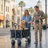 Collapsible Push & Pull Wagon with Drop Down Tailgate, 360lbs Heavy Duty Folding Shopping Cart with Big Wheels & Brakes for Sports, Groceries, Camping
