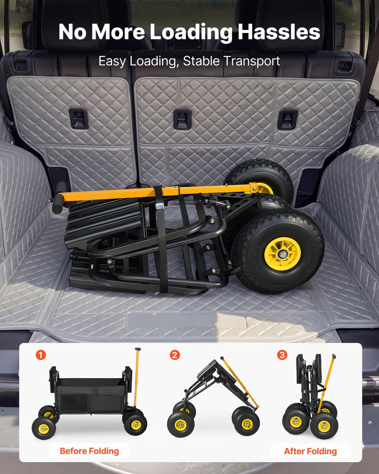 VEVOR Beach Fishing Cart, 300 lbs Load Capacity, Foldable Fishing Cart with Heavy-Duty Carbon Steel Frame, 11-Inch All-Terrain Tires, 8 Rod Holders, Strap, Easy to Clean, for Outdoor Camping Picnic