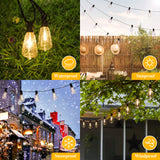 Brightever Outdoor String Lights 200FT Waterproof, Patio String Lights for Outside with 100+4 ST38 Shatterproof LED Filament Bulbs, Dimmable Hanging Lights for Christmas, Party, Cafe (2-Pack 100FT)