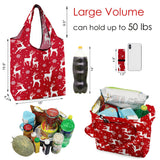 BeeGreen Christmas Reusable Grocery Bags 10 Pack Reusable Shopping Bags Bulk Christmas Gifts Tote Bags with Zipper Storage Pouch Elastic Band Foldable-Machine Washable