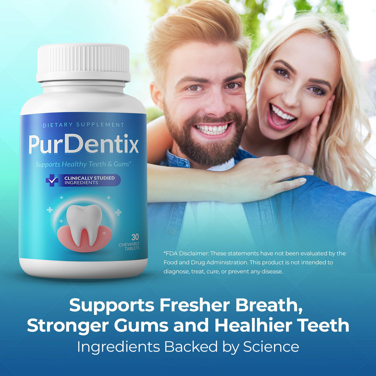 PurDentix Oral Health Probiotic – 4-Strain Formula for Healthy Gums, Teeth & Fresh Breath – 30 Chewable Tablets