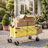 Collapsible Folding Wagon Cart, Heavy Duty Utility Wagons with Tailgate & Wheels,Portable Utility Cart for Camping,Garden,Beach,Sports Yellow