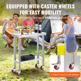VEVOR Stainless Steel Work Table 30 x 12 x 34 Inch, 700 LBS Load Capacity with 4 Wheels, 3 Adjustable Height Levels, Heavy Duty Food Prep Worktable for Commercial Kitchen Restaurant, Silver