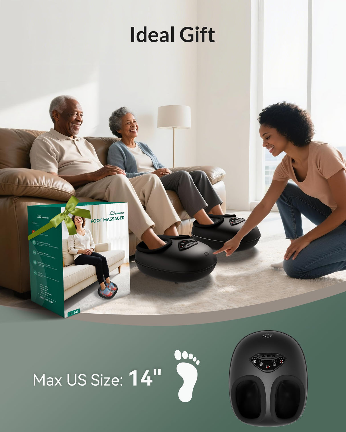 Snailax Shiatsu Foot Massager with Heat, Deep Kneading Rolling Compression Feet Massager for Plantar Fasciitis Neuropathy, 3 Heating Levels,3 Timer Option Fits Size up to 14“ Gifts for Men,Women