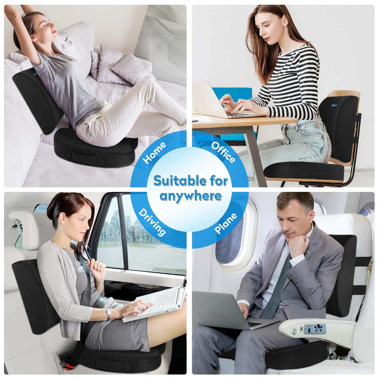 CloudBliss Seat Cushion,Office Chair Cushion,Car Seat Cushions,Lumbar Support Pillow for Office Chair,Back Support Memory Foam Pillow Coccyx Cushions for Tailbone Pain,Sciatica Back Pain Relief Black