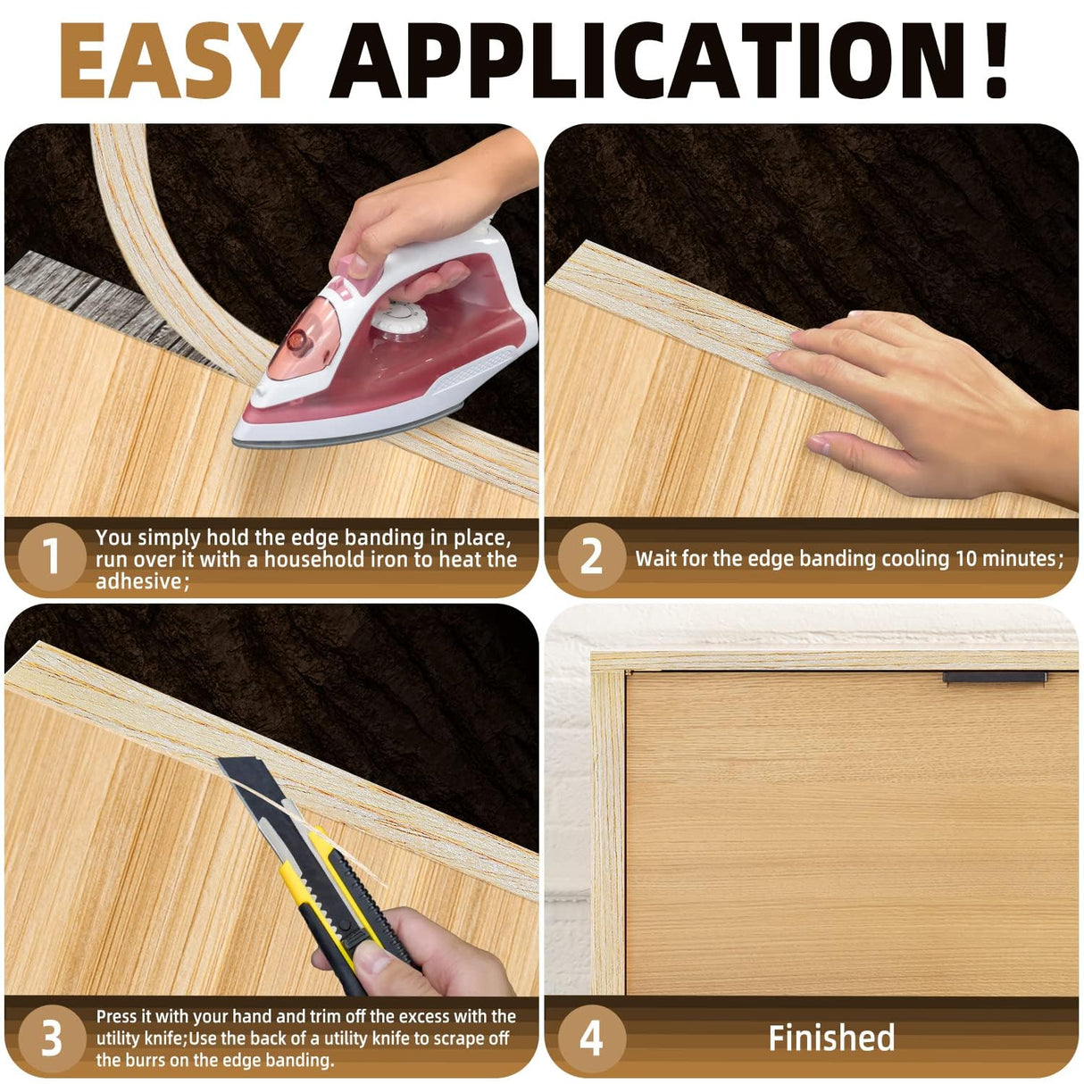 GSCIT Club 12 PCS Oak Wood Veneer, 8 inch x 8 inch Wood Edge Banding Pre-glued Flexible, Veneer Tape Banding for Cabinet Repair Furniture Restoration