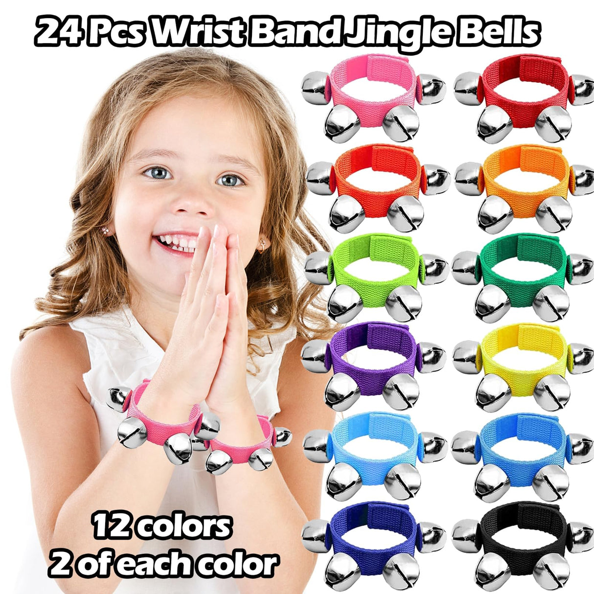 ailixinda 24 Pcs Wrist Band Jingle Bells,12 Colors Band Wrist Bells Ankle Bells,Adjustable Musical Hand Bells Jingle Bell Bracelets for Kids,Rhythm Instrument Percussion Christmas Party Favors
