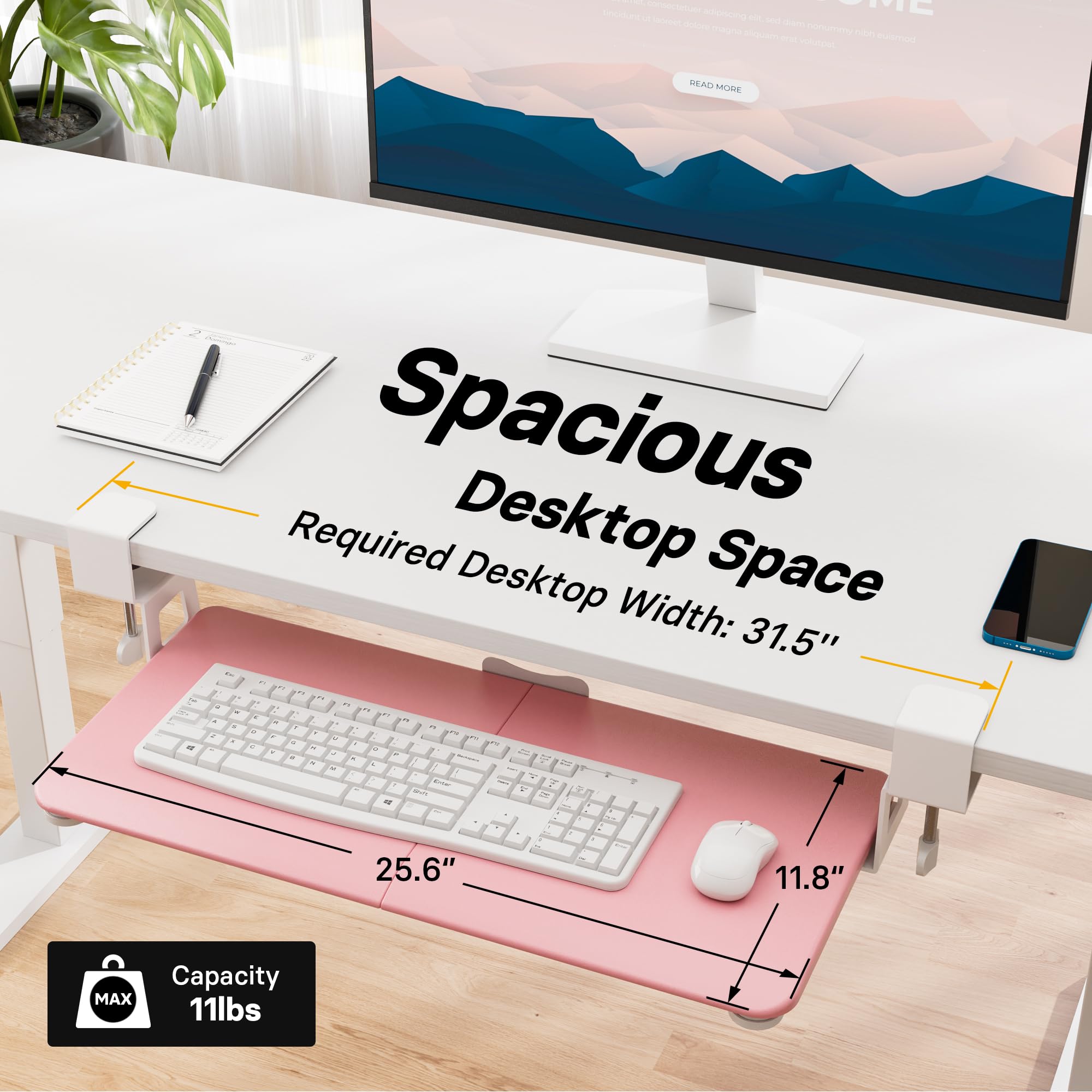 BONTEC KMT01 Under Desk Keyboard Tray, Pull-Out Keyboard & Mouse