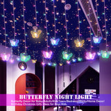 120 LED 20FT Butterfly Curtain Fairy Lights USB Pluged - 8 Modes Starry Twinkle Icicle String Lights with Remote Timer Waterproof for Kids Bedroom Christmas Wedding Party Dorm(Multicolor2)