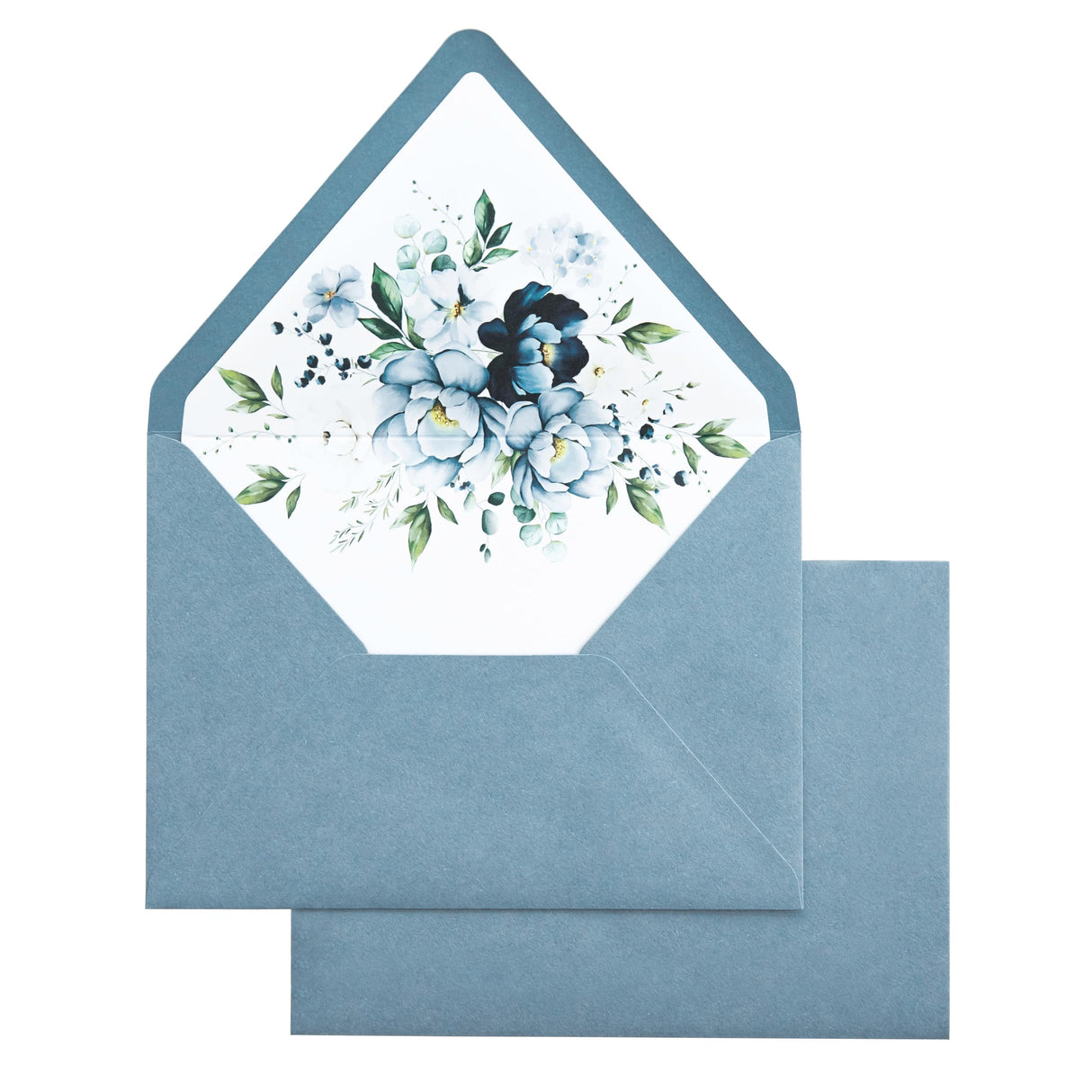 PONATIA 50PCS A7 Euro Flap Envelopes, 5.25 x 7.25'' Dusty Blue Flowers Liner Envelopes for Wedding Invitations, Photos, Postcards, Greeting Cards, Christmas Gift Cards, Acrylic Mailing, 5x7 envelopes