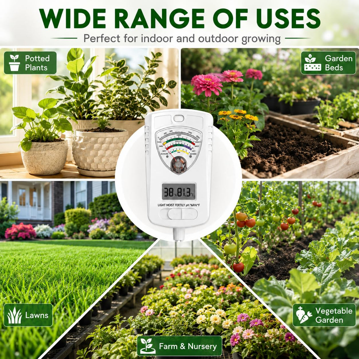 2026 Soil Tester, 7-in-1 Soil Test Kit for Moisture, pH, Fertility, Temperature, Humidity and Light, Digital Soil Meter for Garden, Lawn, Farm, Indoor and Outdoor