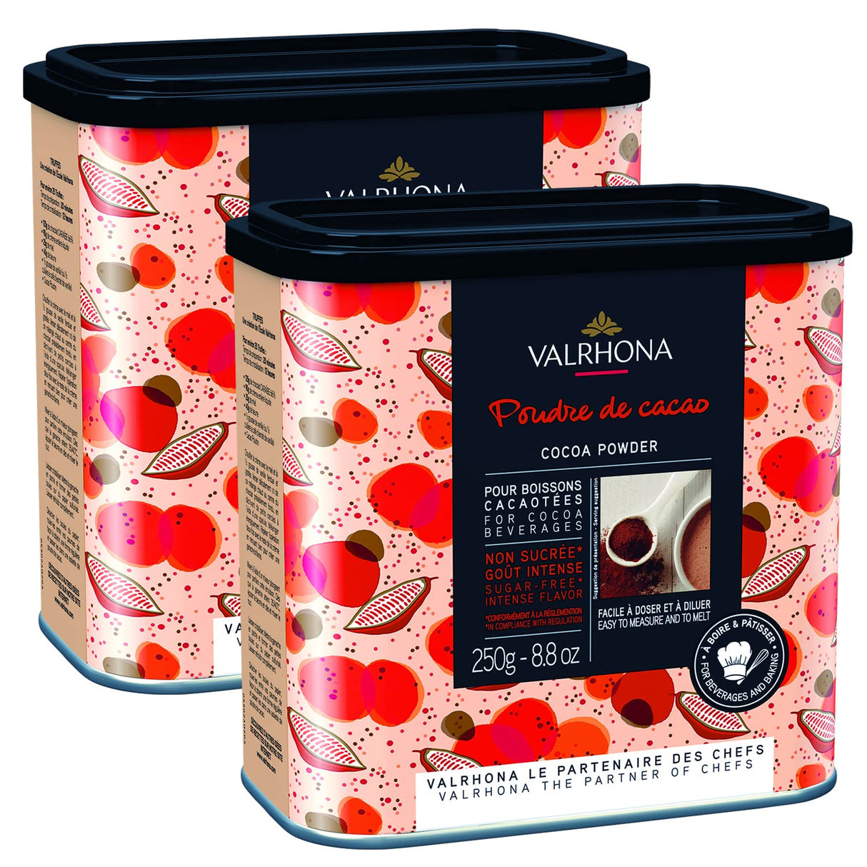 Valrhona Dark French Cocoa Powder. Chef’s Choice Cocoa Powder. Warm, Red Color, Pure, Dark, Intense Flavor. Poudre de Cacao. Great for Desserts and Hot Chocolate. Kosher. 250g (Pack of 2)