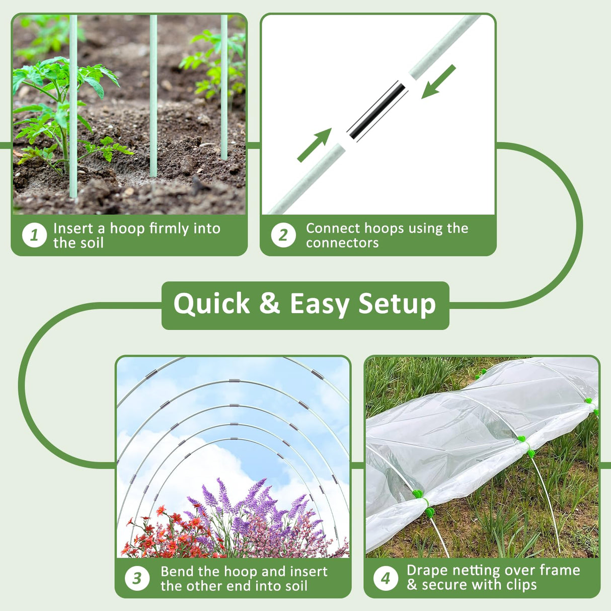 Greenhouse Hoops for Raised Beds, 36pcs Fiberglass Garden Hoops Grow Tunnel