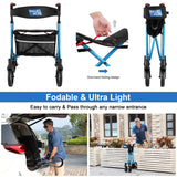 WALK MATE Rollator Walker for Seniors with Cup Holder, Upgraded Thumb Press Button for Height Adjustment, 4 x 8 Wheels Walker with Seat Padded Backrest Folding Lightweight Walking Aid, Blue