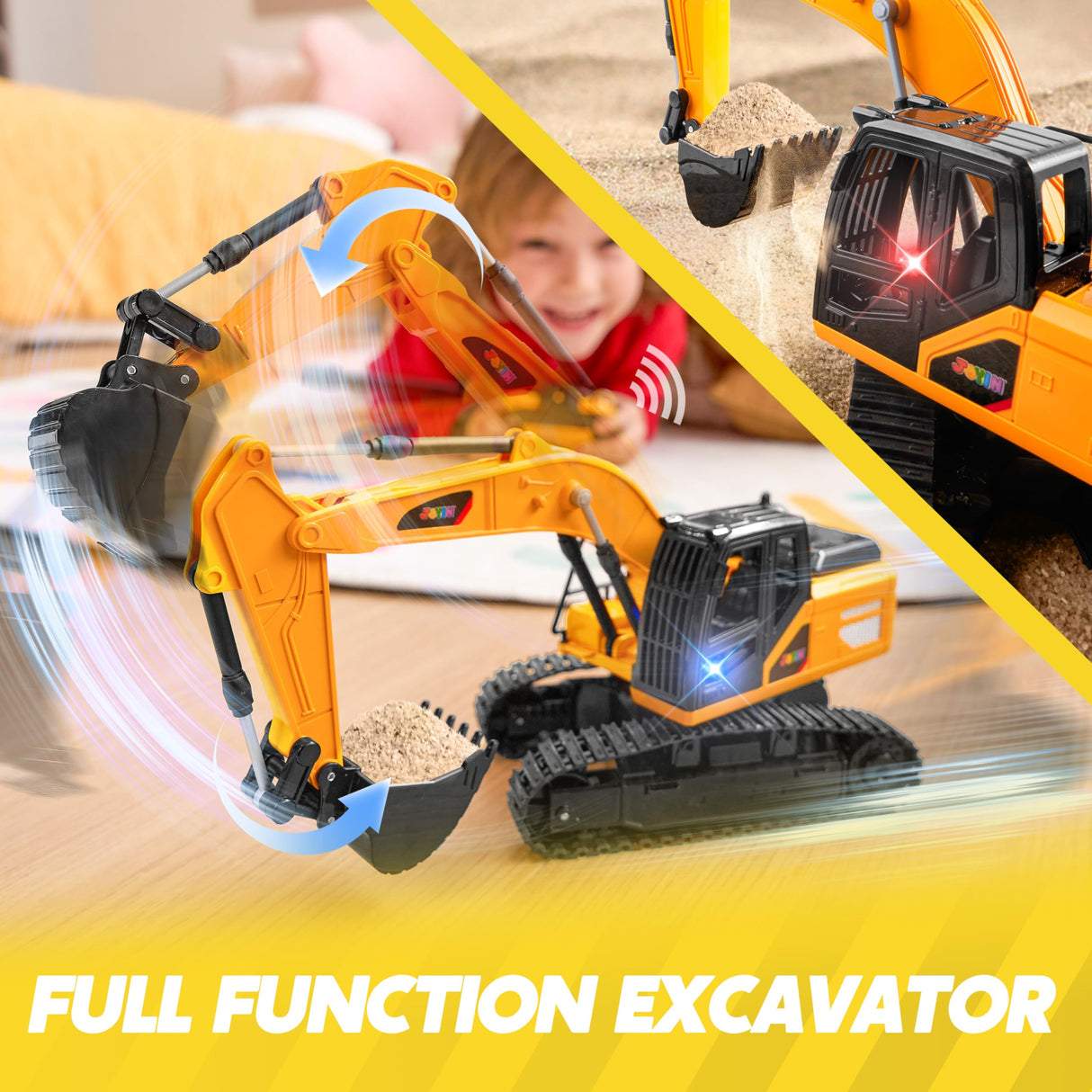 JOYIN Remote Control Excavator Toys for Boys, 2.4Ghz RC Play Excavator with Light, Construction Toys for Boys 3-5 4-7 8-12 Year Old Kids, Christmas Birthday Present