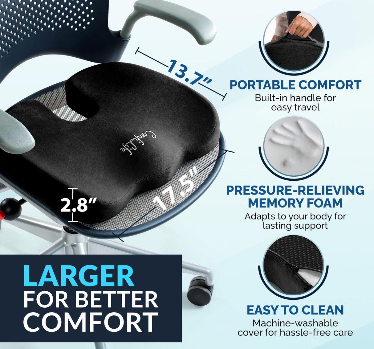 ComfiLife Premium Gel & Memory Foam Seat Cushion – Doctor Recommended Office Chair Cushion, Car Seat Cushion – Chair Cushions for Back & Sciatica Pain Relief – Seat Cushions for Office & Desk (Black)